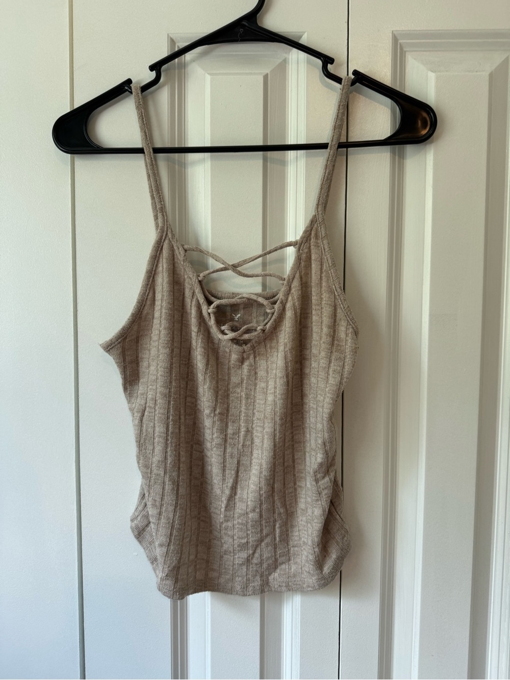 American Eagle Outfitters Ribbed Crisscross Tank Top in Taupe